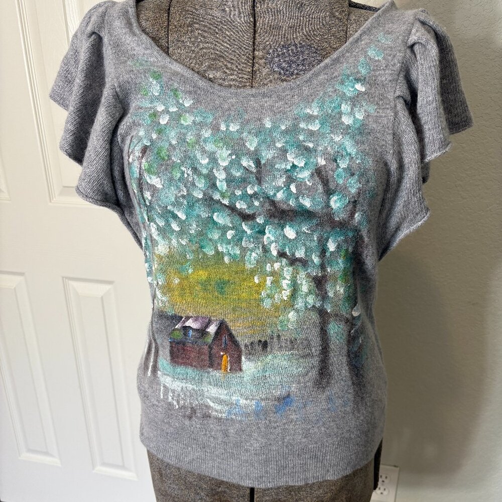 Anthropologie Sleeping on Snow Painted Blouse sz M Painted Cottage